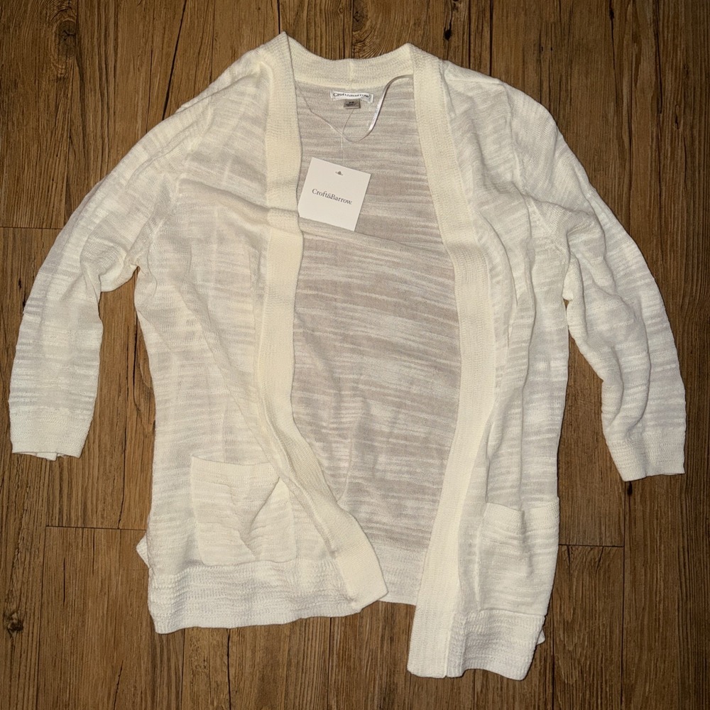 Croft & Barrow Open Front Cardigan Lightweight 3/4 Sleeve White Petite S NWT   I